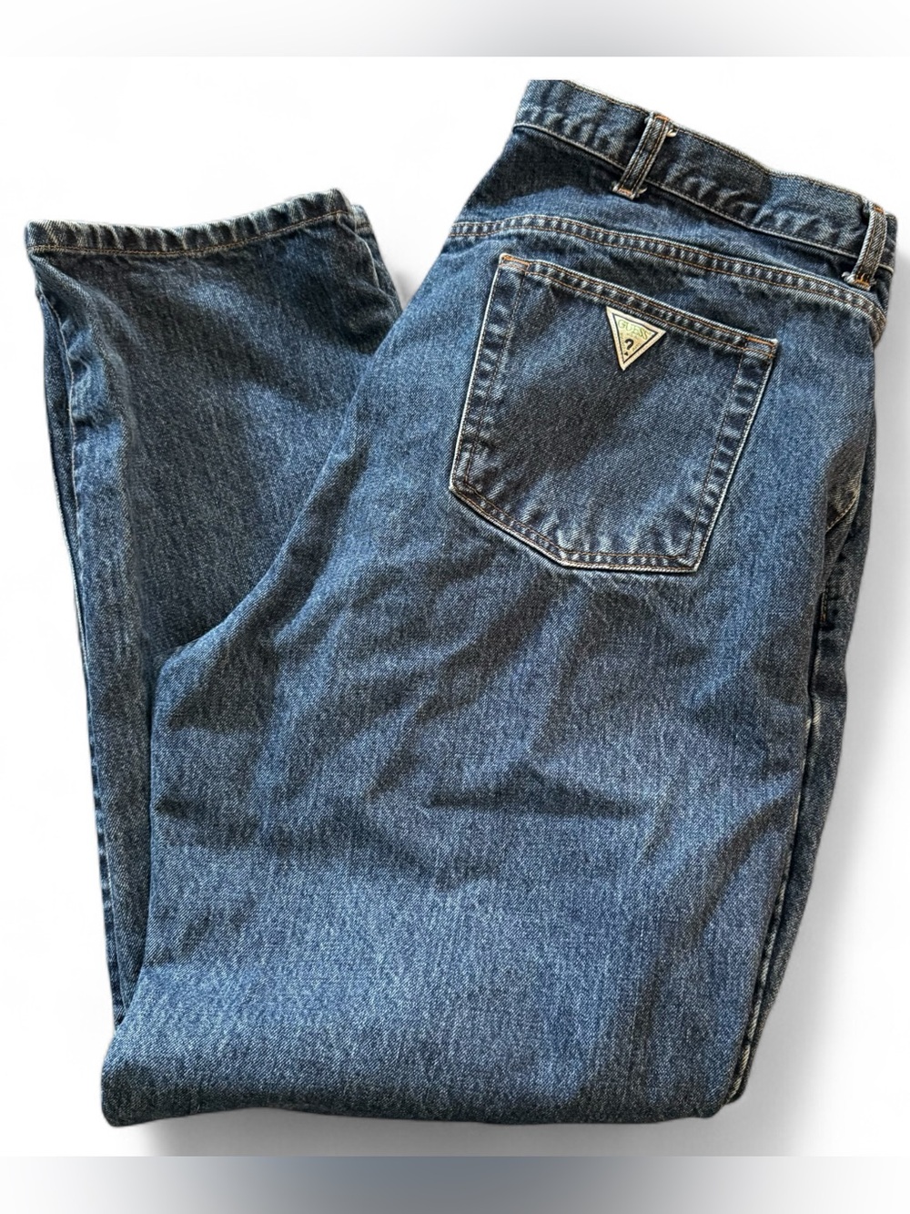 Guess Men's Dark Blue Denim Jeans with Triangle Logo Vintage
